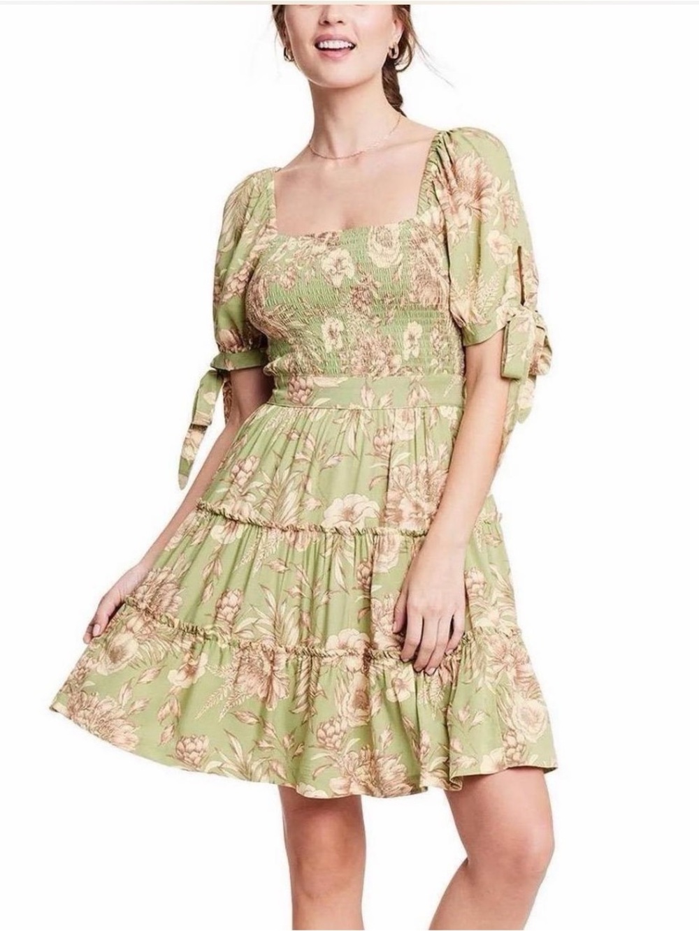 Agua Bendita x Target Romantic Floral Print Puff Sleeve Mini Dress Size‎ S Green